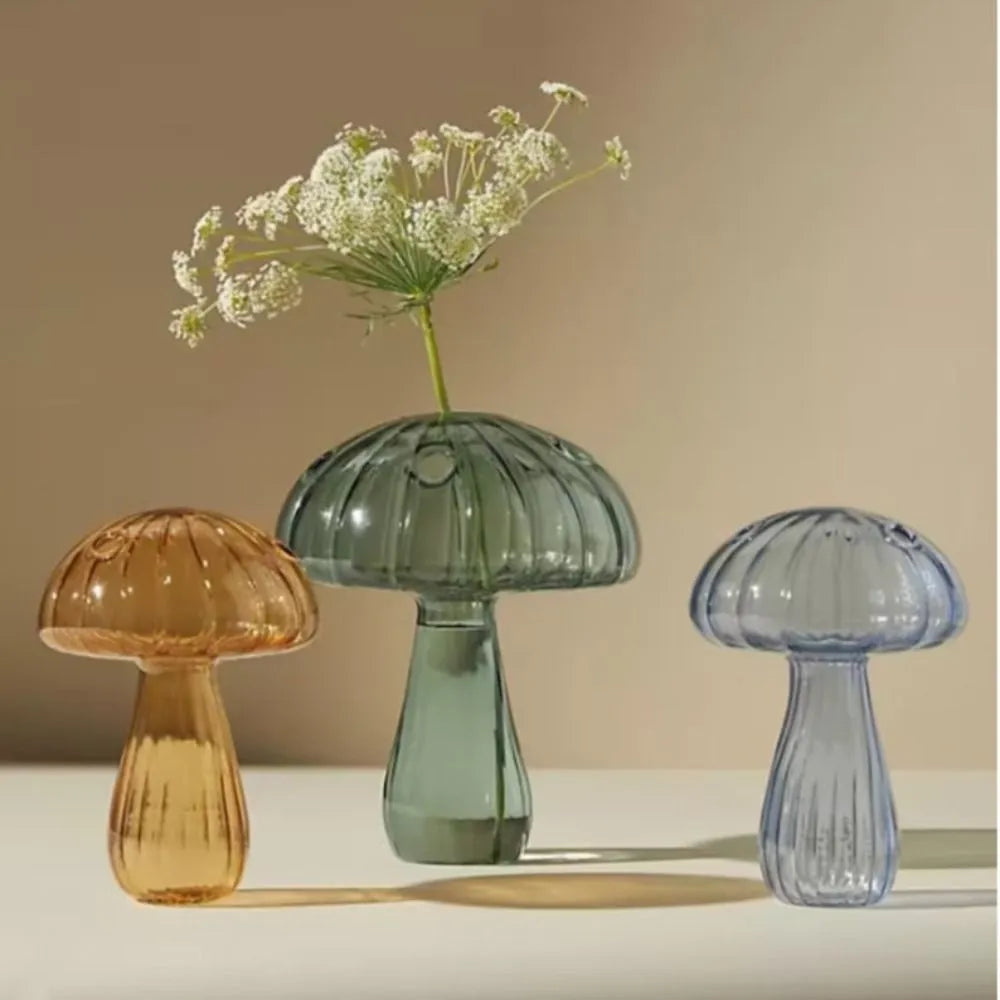 Transparent Jelly Color Mushroom Glass Vase Aromatherapy Bottle Home Small Vase Hydroponic Flower Pot Simple Table Decoration