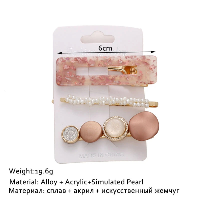 Korean Fashion Acrylic Barrette Set For Women Girl Hair Accessories Vintage Geometric Transparent Sequins Hollow Hair Pins Clips